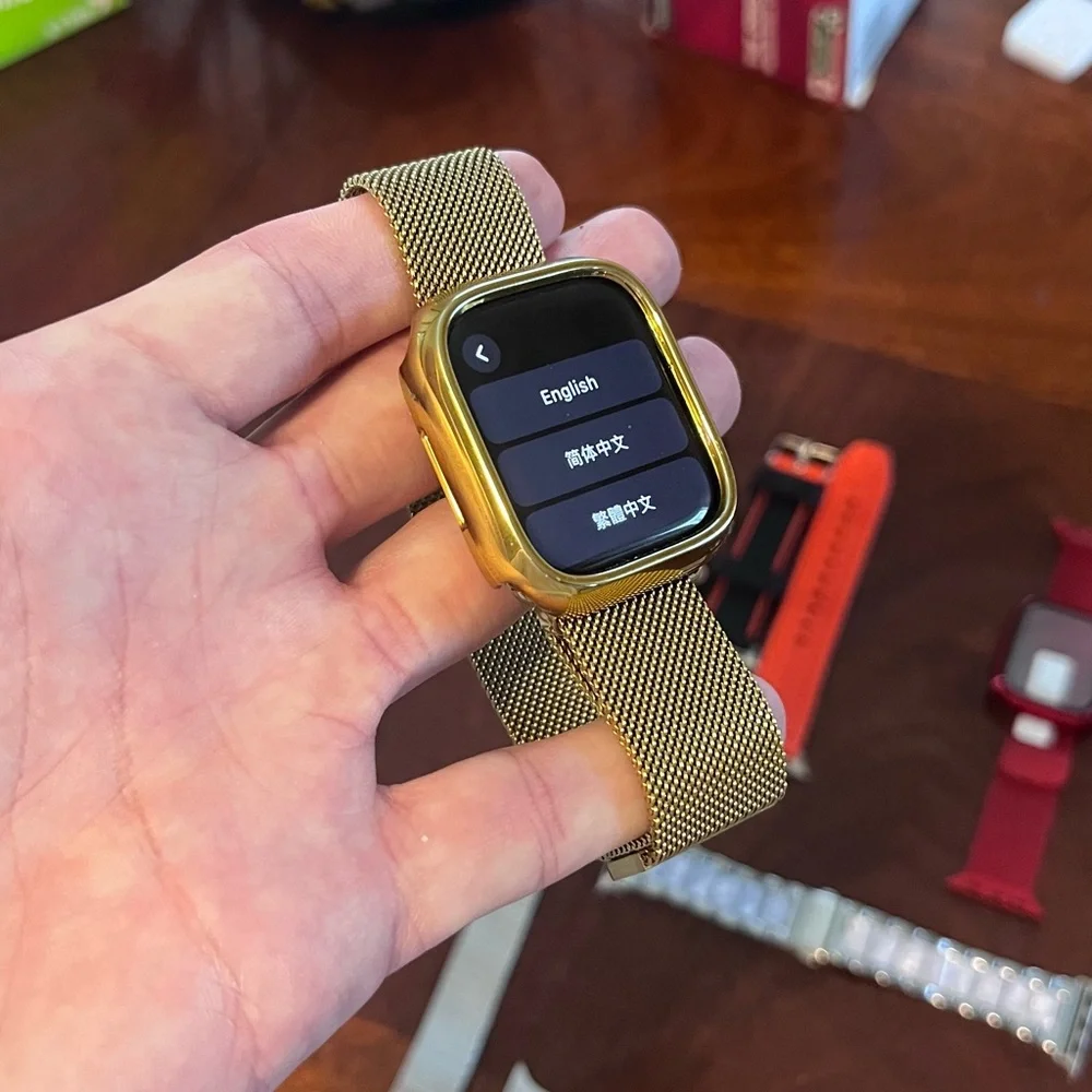 Apple Watch Series 8 w/band collection and cases.